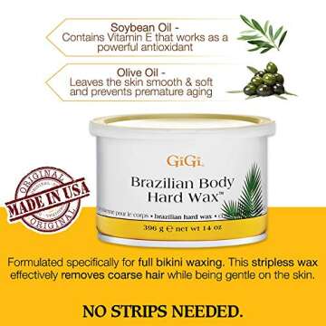 GiGi Brazilian Body Hard Wax, Smooth and Soft Bikini, Non-Strip, Suitable for Sensitive Skin, 14 oz, 1-pc
