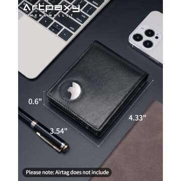 Mens Wallet With AirTag Holder, Bifold Leather RFID Blocking 1-2 ID Windows 12-13 Card Holders, Gift Box and Screen Protector Included, AirTag Not Included