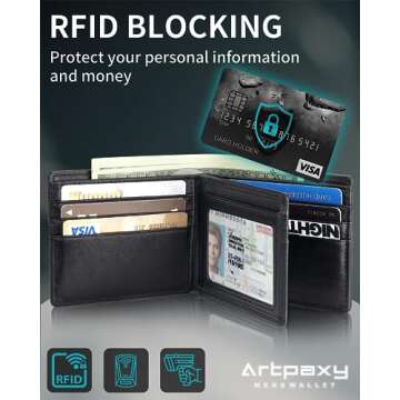 Mens Wallet With AirTag Holder, Bifold Leather RFID Blocking 1-2 ID Windows 12-13 Card Holders, Gift Box and Screen Protector Included, AirTag Not Included