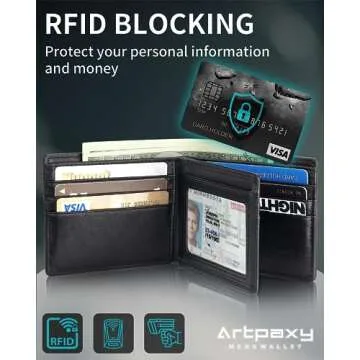 Mens Wallet With AirTag Holder, Bifold Leather RFID Blocking 1-2 ID Windows 12-13 Card Holders, Gift Box and Screen Protector Included, AirTag Not Included