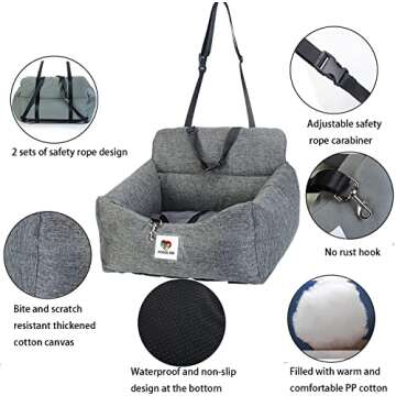 KSSDLSM Dog Car Seat for Small Dogs, Both Sides with Storage Pockets, Removable Dog car Travel Bed, Puppy Booster seat - Gray