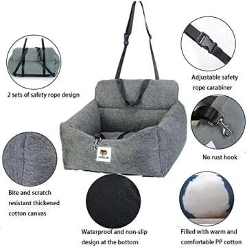 KSSDLSM Dog Car Seat for Small Dogs, Both Sides with Storage Pockets, Removable Dog car Travel Bed, Puppy Booster seat - Gray