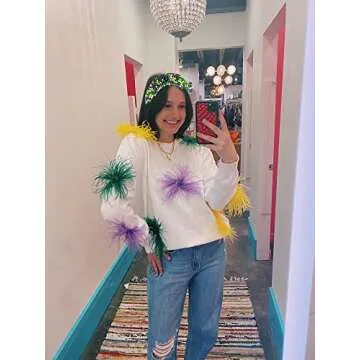 GLBCC Handmade Padded Headband for Women, Purple Green Gold Beaded Headband, Festival Embellished Hair Band, Soft Velvet Elastic Hair Hoop for Mardi Gras Carnival Parade Party