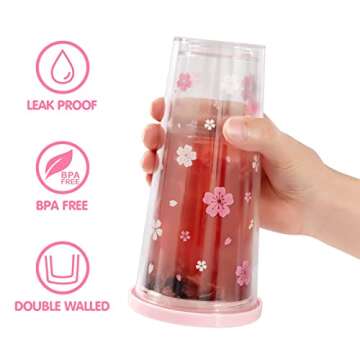 Colnic Reusable Boba Cup With Lids And Straws, 24Oz/700ml Smoothie /Iced Coffee Cup, Leakproof Kawaii Cup Tumbler With Boba Reusable Straw,Double Wall Clear Insulated Bubble Tea Cup