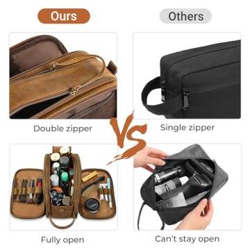 Elviros Toiletry Bag for Men, Large Travel Shaving Dopp Kit Water-resistant Bathroom Toiletries Organizer PU Leather Cosmetic Bags