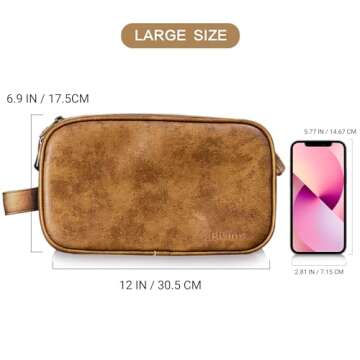 Elviros Toiletry Bag for Men, Large Travel Shaving Dopp Kit Water-resistant Bathroom Toiletries Organizer PU Leather Cosmetic Bags