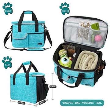 PetAmi Dog Travel Bag, Travel Pet Bag Organizer, Dog Food Travel Bag with Food Container and Bowls, ...