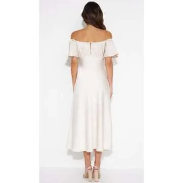 Elegant Satin Off Shoulder Midi Dress for Summer Events