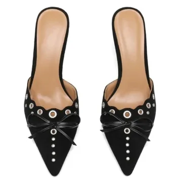 VOLEECE Studded Heeled Mules Stylish Faux Suede Heels