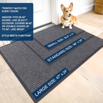 OLANLY Front Door Mat Indoor Outdoor Entrance, Waterproof Heavy Duty Doormat, Fade Resistant, Low Profile, Easy Clean Patio Porch Welcome Floor Mats for Entry, 29.5x17, Grey
