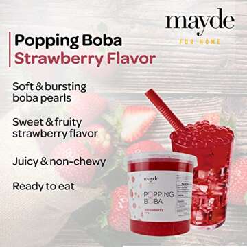 Mayde Popping Boba Pearls for Drinks, Desserts, & Breakfast Bowls (Strawberry Flavor, 7 Pounds)