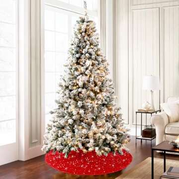 FCSJOST Red Tree Skirt 60 Inches Round Glitter Christmas Tree Skirts Velvet Sequin Large Xmas Tree S...