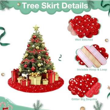 FCSJOST Red Tree Skirt 60 Inches Round Glitter Christmas Tree Skirts Velvet Sequin Large Xmas Tree Skirts Christmas Tree Rug Mat Shiny Red Christmas Skirt Tree for New Year Holiday Thanksgiving Decor