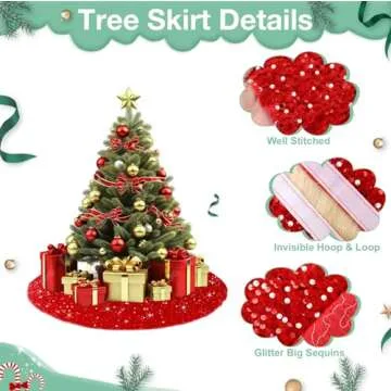 FCSJOST Red Tree Skirt 60 Inches Round Glitter Christmas Tree Skirts Velvet Sequin Large Xmas Tree Skirts Christmas Tree Rug Mat Shiny Red Christmas Skirt Tree for New Year Holiday Thanksgiving Decor