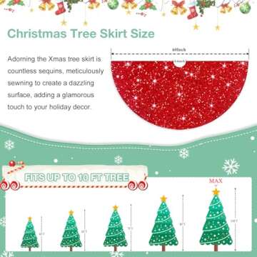 FCSJOST Red Tree Skirt 60 Inches Round Glitter Christmas Tree Skirts Velvet Sequin Large Xmas Tree Skirts Christmas Tree Rug Mat Shiny Red Christmas Skirt Tree for New Year Holiday Thanksgiving Decor