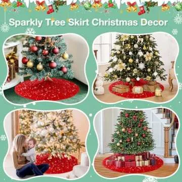 FCSJOST Red Tree Skirt 60 Inches Round Glitter Christmas Tree Skirts Velvet Sequin Large Xmas Tree Skirts Christmas Tree Rug Mat Shiny Red Christmas Skirt Tree for New Year Holiday Thanksgiving Decor