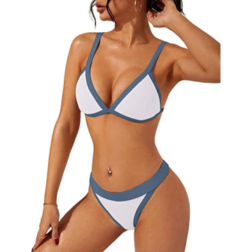 swimall Women's Triangle Bikini Set Sexy Brazilian Sporty Two Piece Swimsuit Cute Bathing Suit - Whi...