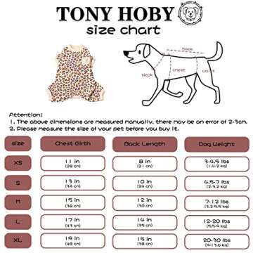 TONY HOBY Dog Pajamas, Dog Jumpsuits, 4 Legged Dog Pajamas for Spring, Summer and Autumn, Pet Clothes for Small Medium Dog (White, Leopard M)