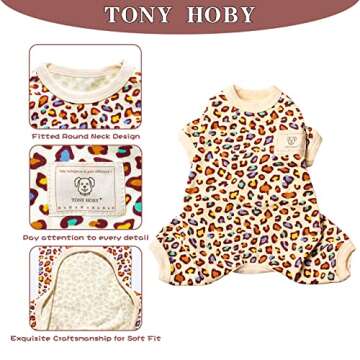 TONY HOBY Dog Pajamas, Dog Jumpsuits, 4 Legged Dog Pajamas for Spring, Summer and Autumn, Pet Clothes for Small Medium Dog (White, Leopard M)