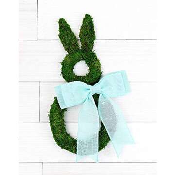 AuldHome Design Easter Spring Moss Wreath Base, Bunny Rabbit Shape Door Decor