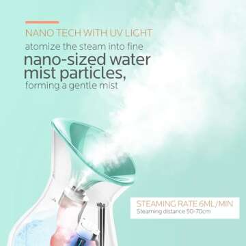 Colorfarm Facial Steamer Nano Ionic: Portable Face Steamer Deep Cleaning Unclogs Pores - Humidifier Hot Mist Steam Home Sauna Spa for Women Men Sinuses Moisturizing