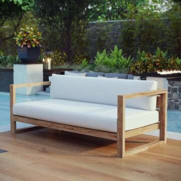Modway Upland Teak Outdoor Sofa with Machine Washable Cushions