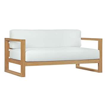 Modway Upland Teak Outdoor Sofa with Machine Washable Cushions