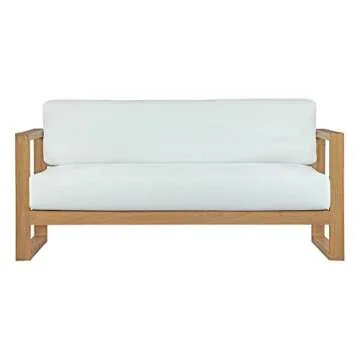 Modway Upland Teak Outdoor Sofa with Machine Washable Cushions