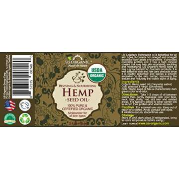 US Organic Hemp Seed Oil, Certified Organic, Pure & Natural, Cold Pressed Virgin, Unrefined, Amber Glass Bottle with Glass Eye Dropper for Easy Application (2 oz (56 ml))