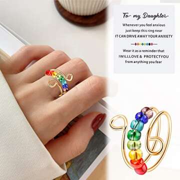 ONESING 4 Pcs Anxiety Ring for Women to My Daughter Gift Fidget Rings with Beads Stacking Spinner Ri...