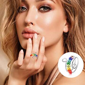 ONESING 4 Pcs Anxiety Ring for Women to My Daughter Gift Fidget Rings with Beads Stacking Spinner Rings Anxiety Stress Relieving Anxiety Rings for Women