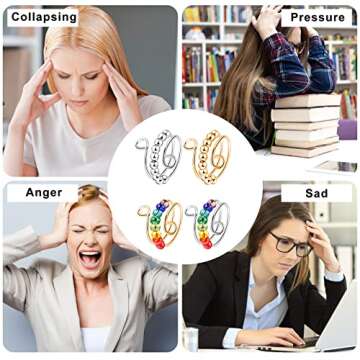 ONESING 4 Pcs Anxiety Ring for Women to My Daughter Gift Fidget Rings with Beads Stacking Spinner Rings Anxiety Stress Relieving Anxiety Rings for Women