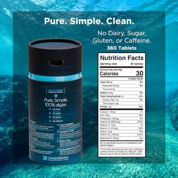 ENERGYBITS - Organic Spirulina Tablets - Plant-Based Algae Superfood - for Focus, Fitness, Energy - Plant Protein - Gluten Free - Collagen, Vitamin B12, Omega 3 - Keto & Vegan - 360 Algae Tablets