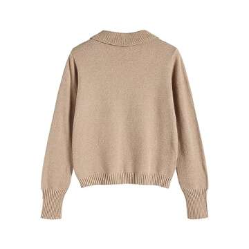 ZAFUL Women's Argyle Sweater V-Neck Lapel Collar Cropped Sweater Long-Sleeve Plaid Sweater Pullover Jumper Knit Top (2-Light Coffee,M)