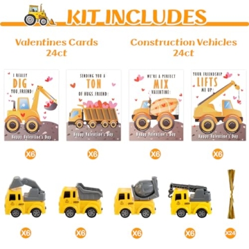 Thigreact Valentine Cards for Kids - 24 Fun Vehicle Gifts