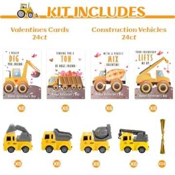 Thigreact Valentine Cards for Kids - 24 Fun Vehicle Gifts