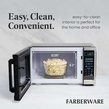 Farberware Countertop Microwave 900 Watts, 0.9 Cu. Ft. - Microwave Oven With LED Lighting and Child Lock - Perfect for Apartments and Dorms - Easy Clean Stainless Steel