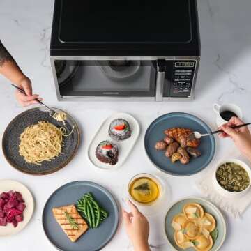 Farberware Countertop Microwave 900 Watts, 0.9 Cu. Ft. - Microwave Oven With LED Lighting and Child Lock - Perfect for Apartments and Dorms - Easy Clean Stainless Steel