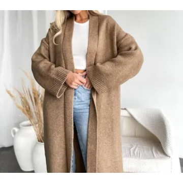 Warm Oversized Women's Long Cardigan Sweater in Khaki