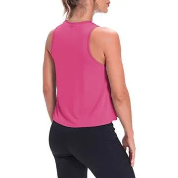 Mippo Workout Tank Tops for Women Athletic Gym Crop Tops Sleeveless Workout Shirts Activewear Running Clothes Fuchsia L