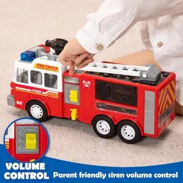 JOYIN LED Fire Truck Toy for Toddlers - LED Projections & Sirens, Bump and Go Fire Engine Trucks with Mode Switch & Volume Control, Boys&Girls Firetruck, Kids Birthday