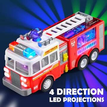 JOYIN LED Fire Truck Toy for Toddlers - LED Projections & Sirens, Bump and Go Fire Engine Trucks with Mode Switch & Volume Control, Boys&Girls Firetruck, Kids Birthday