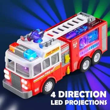 JOYIN LED Fire Truck Toy for Toddlers - LED Projections & Sirens, Bump and Go Fire Engine Trucks with Mode Switch & Volume Control, Boys&Girls Firetruck, Kids Birthday