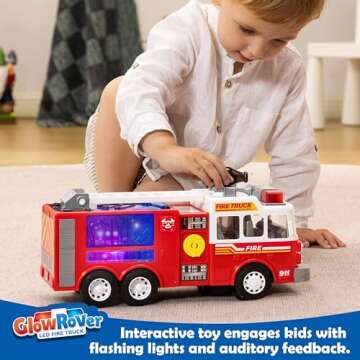 JOYIN LED Fire Truck Toy for Toddlers - LED Projections & Sirens, Bump and Go Fire Engine Trucks with Mode Switch & Volume Control, Boys&Girls Firetruck, Kids Birthday