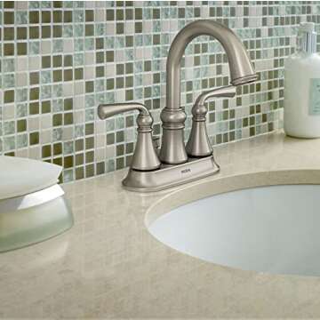 Moen Wetherly Spot Resist Brushed Nickel Two-Handle Centerset Bathroom Faucet with Drain Assembly, W...