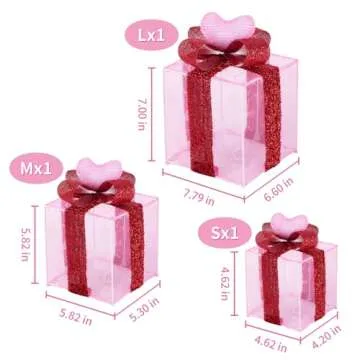Pink Decorations Lighted Gift Boxes with Pink Cloth, Pre-lit Lights Gift Boxes Set of 3, Light up Present Boxes Set Battery Operated with Different Sizes for Holiday Indoor Decorations