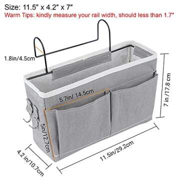 CYQGDKF Hanging Basket bedside caddy – 2-Pack Grey and White Bed Storage Pocket – Sturdy Iron Frame with Canvas – Side Mesh Pocket and Double Hook Design – Ideal for Home, Kids