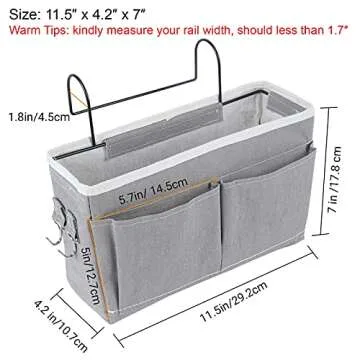 CYQGDKF Hanging Basket bedside caddy – 2-Pack Grey and White Bed Storage Pocket – Sturdy Iron Frame with Canvas – Side Mesh Pocket and Double Hook Design – Ideal for Home, Kids