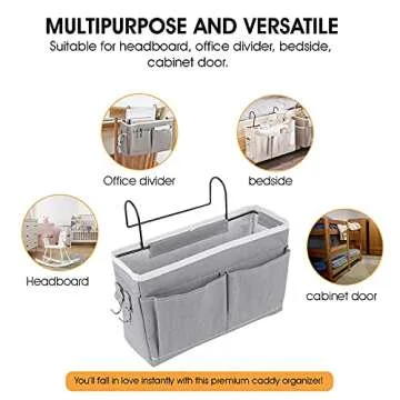 CYQGDKF Hanging Basket bedside caddy – 2-Pack Grey and White Bed Storage Pocket – Sturdy Iron Frame with Canvas – Side Mesh Pocket and Double Hook Design – Ideal for Home, Kids