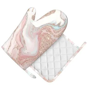 Stylish Rose Gold Oven Mitts and Pot Holder Set for Cooking